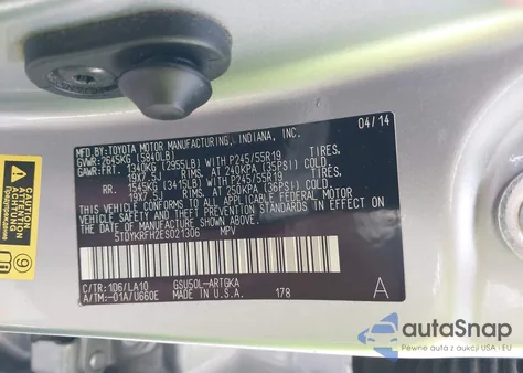 2014 Toyota Highlander Limited V6 z USA, uszkodzony, nr VIN 5TDYKRFH2ES021306